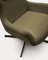 Zalina Drehsessel aus dunkelgrünem Bouclé und Stahl mit schwarzem Finish FSC 100% - ZEN ZONE Furniture