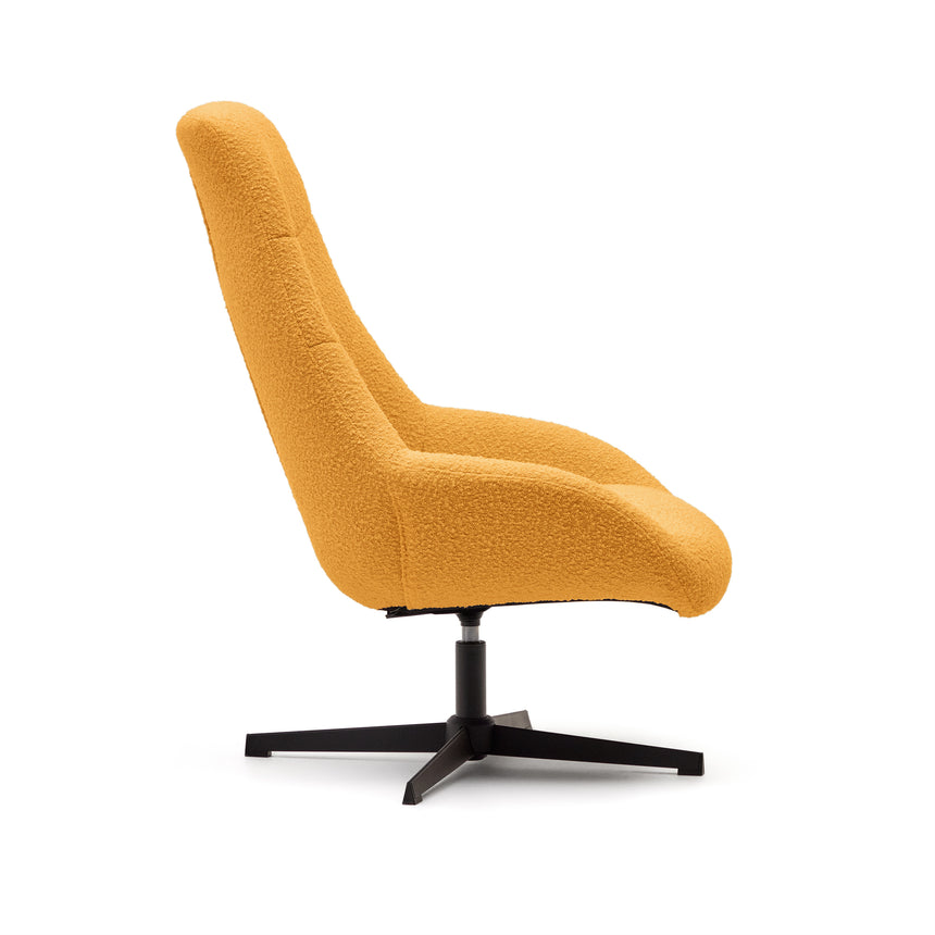 Celida Drehsessel aus senffarbenem Bouclé und Stahl mit schwarzem Finish FSC 100% - ZEN ZONE Furniture