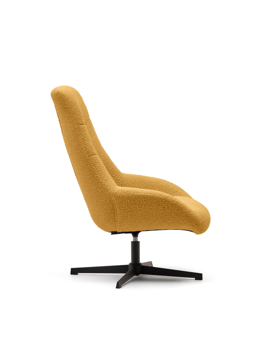 Celida Drehsessel aus senffarbenem Bouclé und Stahl mit schwarzem Finish FSC 100% - ZEN ZONE Furniture