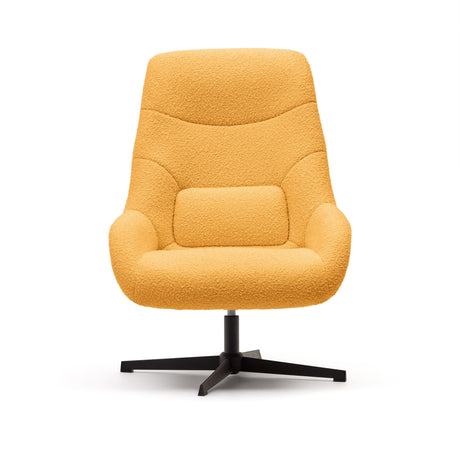 Celida Drehsessel aus senffarbenem Bouclé und Stahl mit schwarzem Finish FSC 100% - ZEN ZONE Furniture