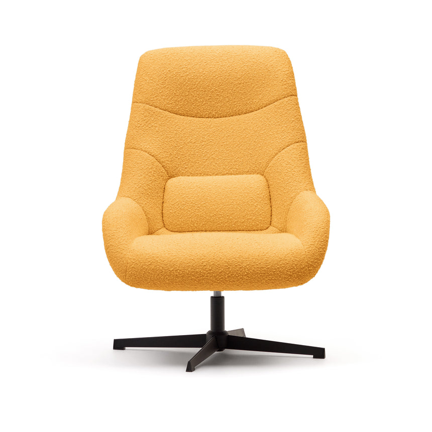 Celida Drehsessel aus senffarbenem Bouclé und Stahl mit schwarzem Finish FSC 100% - ZEN ZONE Furniture