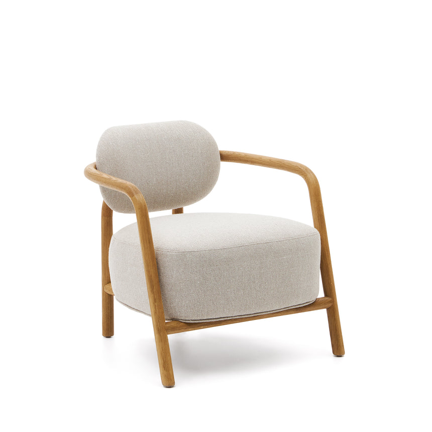 Melqui beiger Sessel aus massivem Eichenholz mit natürlichem Finish - ZEN ZONE Furniture
