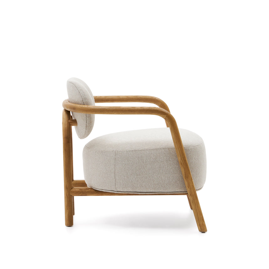 Melqui beiger Sessel aus massivem Eichenholz mit natürlichem Finish - ZEN ZONE Furniture
