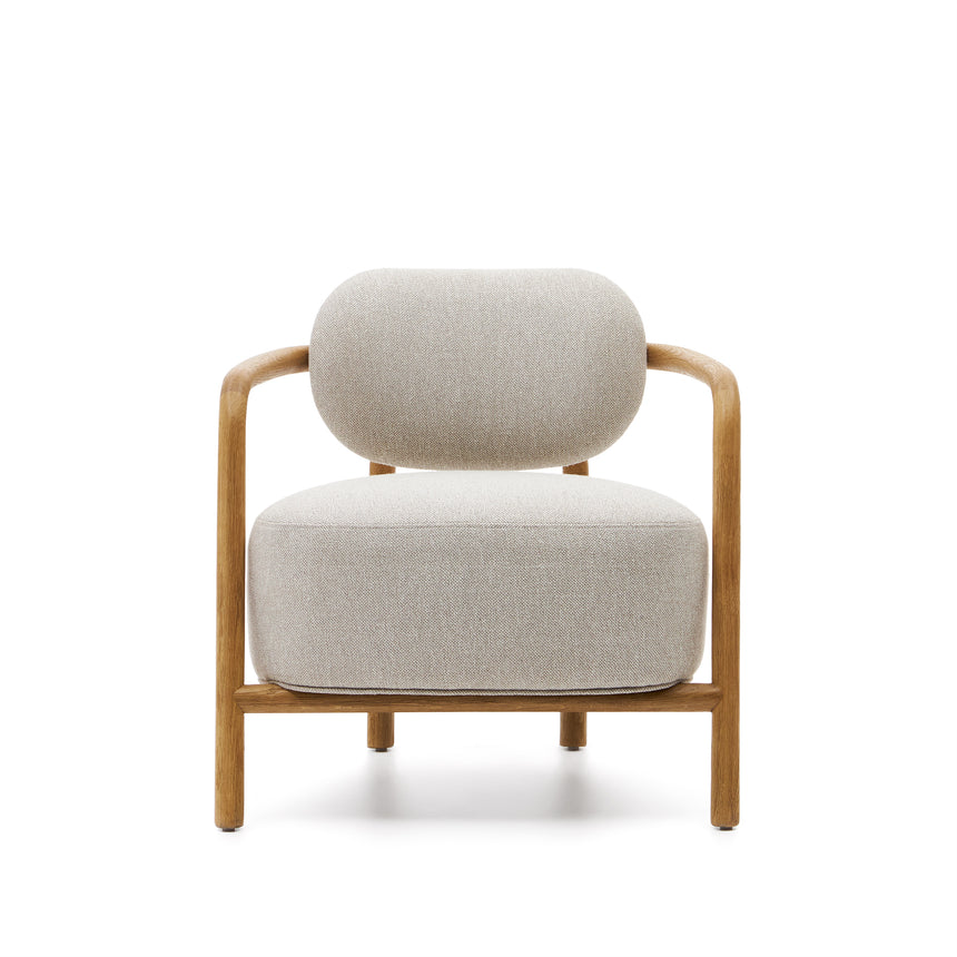 Melqui beiger Sessel aus massivem Eichenholz mit natürlichem Finish - ZEN ZONE Furniture