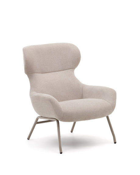 Belina Sessel aus Chenille in Beige und Stahl mit weißem Finish FSC 100% - ZEN ZONE Furniture