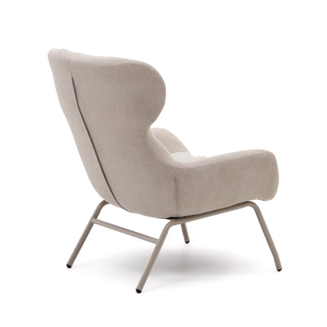 Belina Sessel aus Chenille in Beige und Stahl mit weißem Finish FSC 100% - ZEN ZONE Furniture