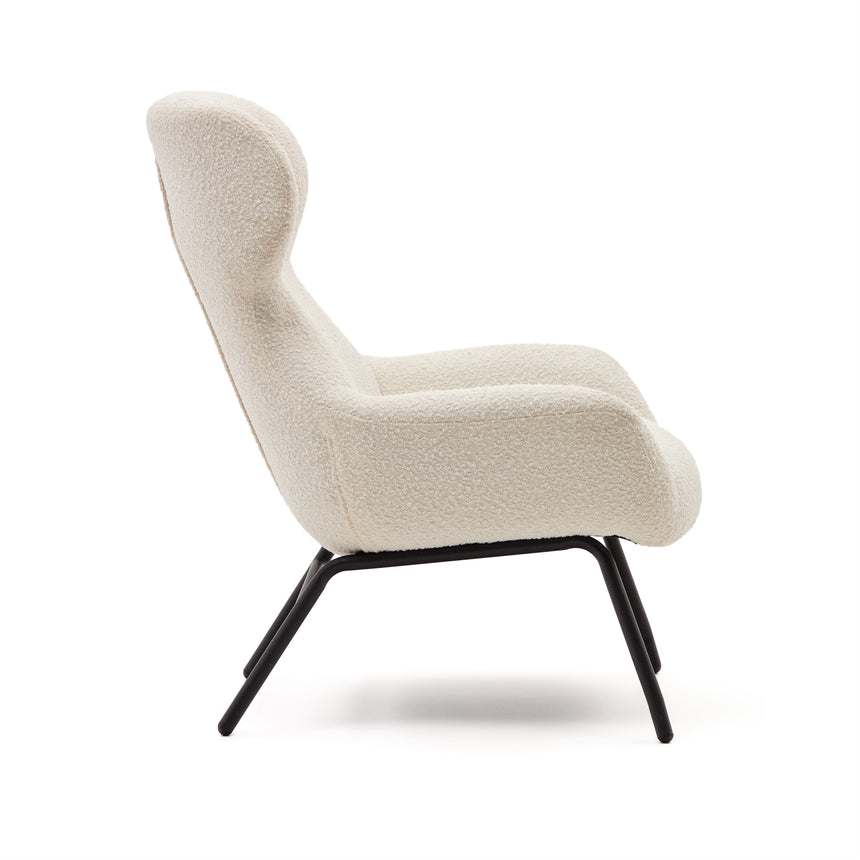 Belina Sessel aus weißem Bouclé und Stahl mit schwarzem Finish FSC 100% - ZEN ZONE Furniture