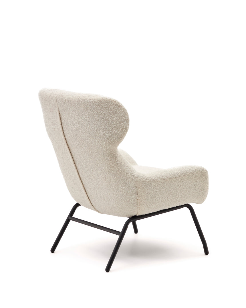 Belina Sessel aus weißem Bouclé und Stahl mit schwarzem Finish FSC 100% - ZEN ZONE Furniture