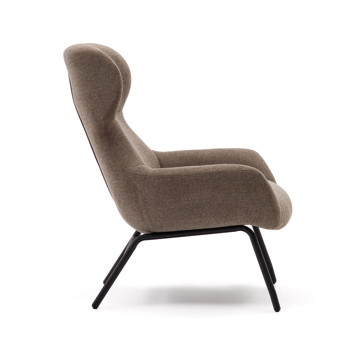 Belina  Sessel mit Chenille in Hellbraun und Stahl mit schwarzem Finish FSC 100% - ZEN ZONE Furniture