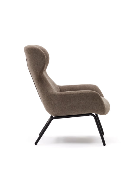 Belina  Sessel mit Chenille in Hellbraun und Stahl mit schwarzem Finish FSC 100% - ZEN ZONE Furniture
