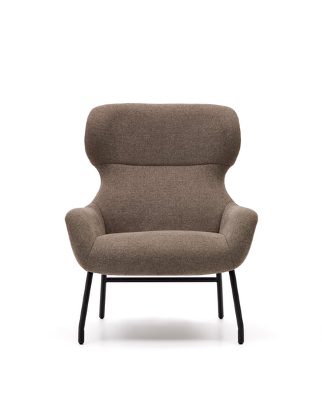 Belina  Sessel mit Chenille in Hellbraun und Stahl mit schwarzem Finish FSC 100% - ZEN ZONE Furniture