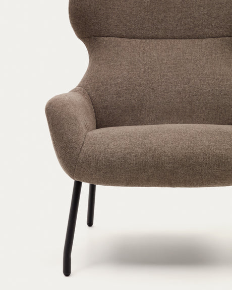 Belina  Sessel mit Chenille in Hellbraun und Stahl mit schwarzem Finish FSC 100% - ZEN ZONE Furniture