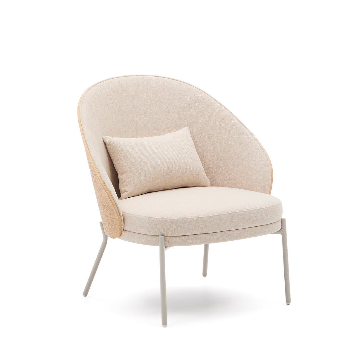 Sessel Eamy aus beigefarbenem Chenille, Eschenfurnier mit natürlichem Finish und beigefarbenem Metall - ZEN ZONE Furniture