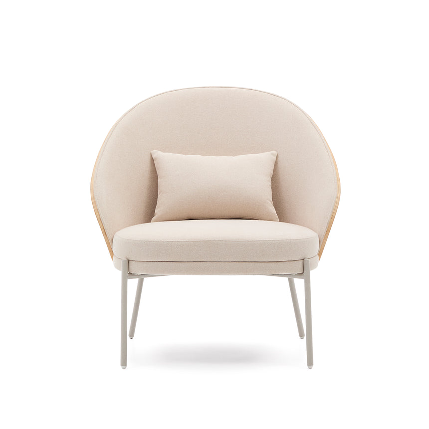 Sessel Eamy aus beigefarbenem Chenille, Eschenfurnier mit natürlichem Finish und beigefarbenem Metall - ZEN ZONE Furniture