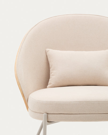 Sessel Eamy aus beigefarbenem Chenille, Eschenfurnier mit natürlichem Finish und beigefarbenem Metall - ZEN ZONE Furniture