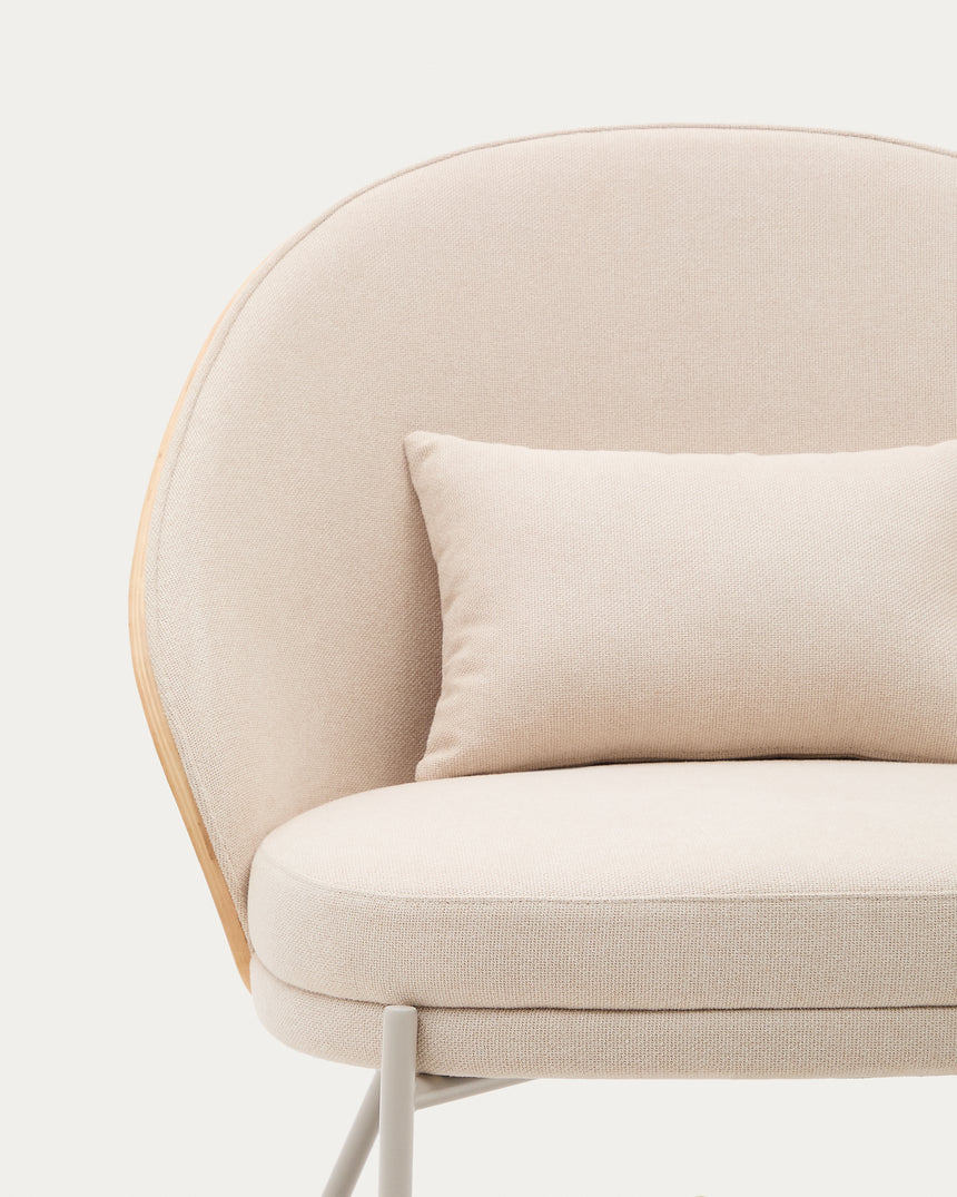 Sessel Eamy aus beigefarbenem Chenille, Eschenfurnier mit natürlichem Finish und beigefarbenem Metall - ZEN ZONE Furniture