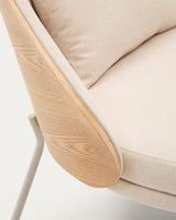 Sessel Eamy aus beigefarbenem Chenille, Eschenfurnier mit natürlichem Finish und beigefarbenem Metall - ZEN ZONE Furniture