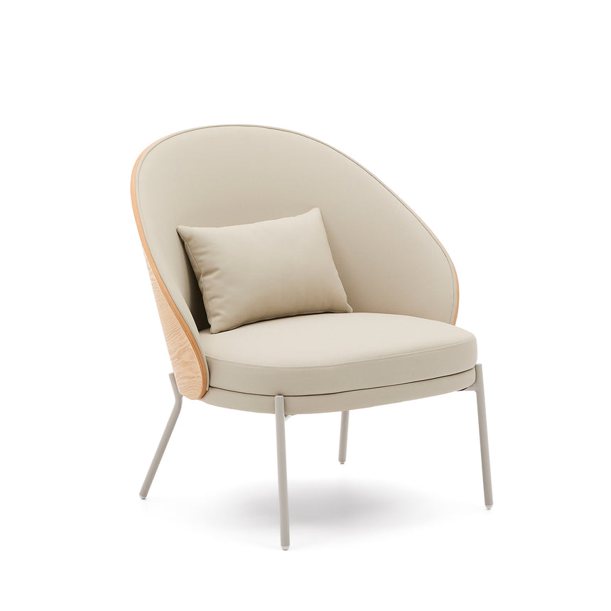 Eamy Sessel aus beigefarbenem Kunstleder, Eschenfurnier in Nussbaum-Finish mit Metall in B - ZEN ZONE Furniture