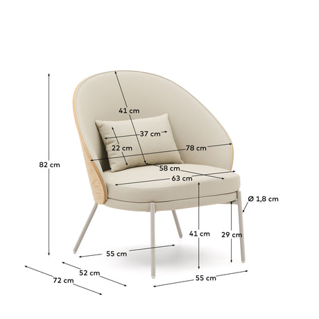 Eamy Sessel aus beigefarbenem Kunstleder, Eschenfurnier in Nussbaum-Finish mit Metall in B - ZEN ZONE Furniture