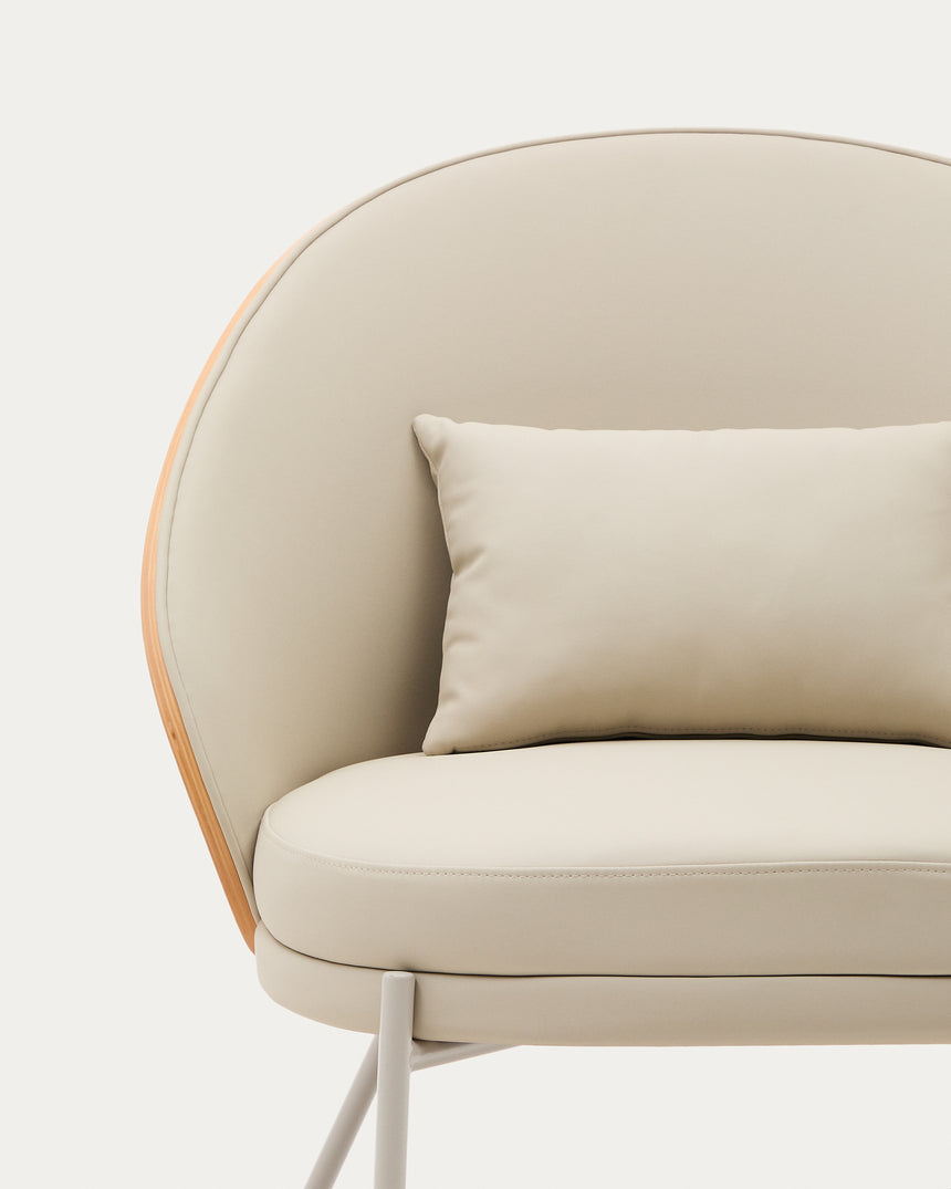 Eamy Sessel aus beigefarbenem Kunstleder, Eschenfurnier in Nussbaum-Finish mit Metall in B - ZEN ZONE Furniture