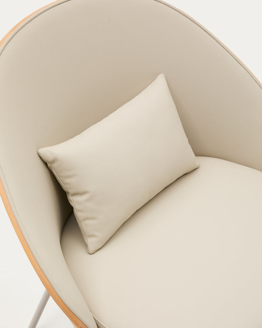 Eamy Sessel aus beigefarbenem Kunstleder, Eschenfurnier in Nussbaum-Finish mit Metall in B - ZEN ZONE Furniture