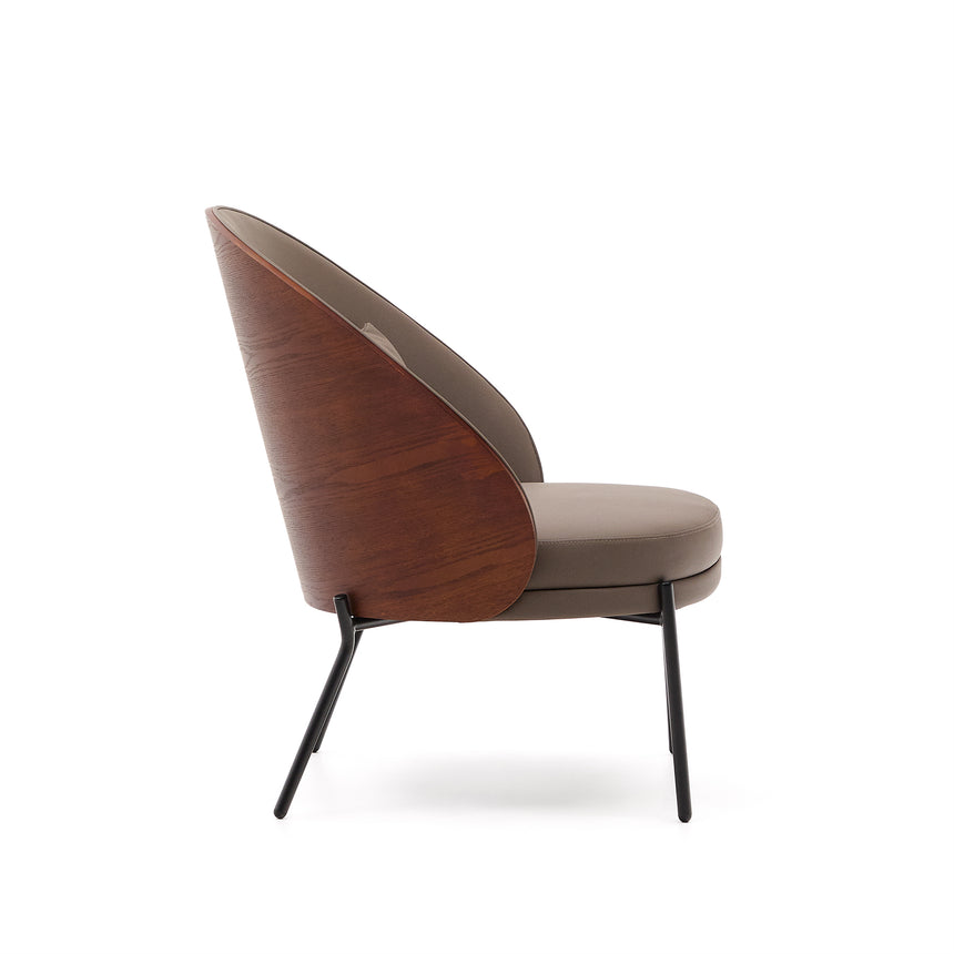 Eamy Sessel aus braunem Kunstleder, Eschenfurnier in Nussbaum-Finish mit Metall in Schwarz - ZEN ZONE Furniture