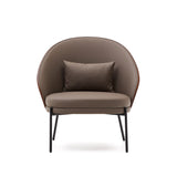 Eamy Sessel aus braunem Kunstleder, Eschenfurnier in Nussbaum-Finish mit Metall in Schwarz - ZEN ZONE Furniture
