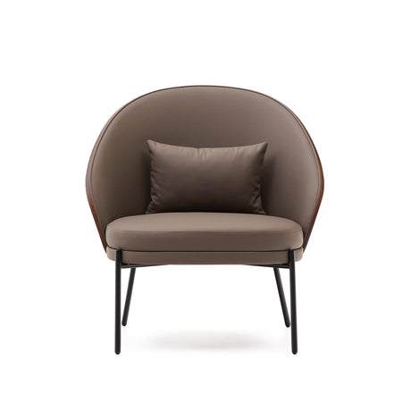 Eamy Sessel aus braunem Kunstleder, Eschenfurnier in Nussbaum-Finish mit Metall in Schwarz - ZEN ZONE Furniture