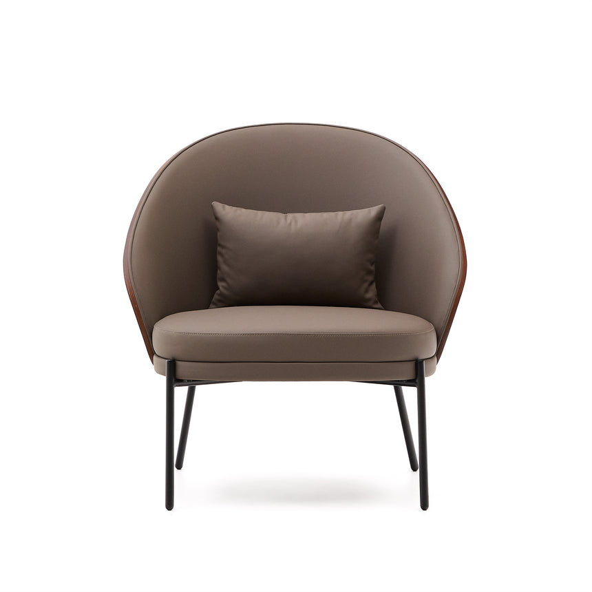 Eamy Sessel aus braunem Kunstleder, Eschenfurnier in Nussbaum-Finish mit Metall in Schwarz - ZEN ZONE Furniture