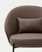Eamy Sessel aus braunem Kunstleder, Eschenfurnier in Nussbaum-Finish mit Metall in Schwarz - ZEN ZONE Furniture