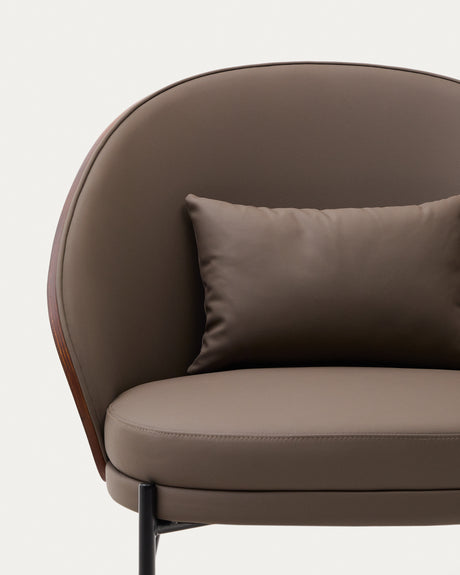 Eamy Sessel aus braunem Kunstleder, Eschenfurnier in Nussbaum-Finish mit Metall in Schwarz - ZEN ZONE Furniture