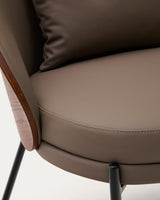 Eamy Sessel aus braunem Kunstleder, Eschenfurnier in Nussbaum-Finish mit Metall in Schwarz - ZEN ZONE Furniture