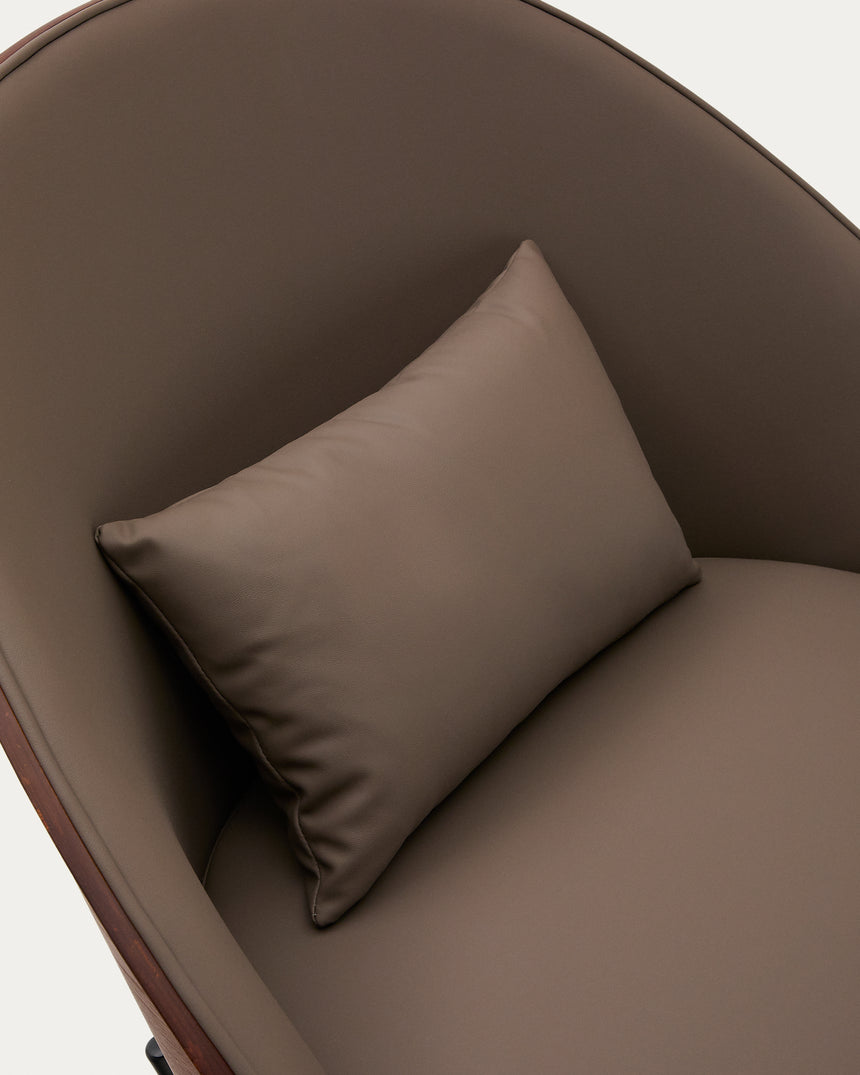 Eamy Sessel aus braunem Kunstleder, Eschenfurnier in Nussbaum-Finish mit Metall in Schwarz - ZEN ZONE Furniture