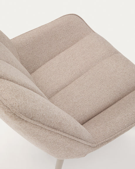 Sessel Marlina aus beigefarbenem Chenille-Stoff und mattgrau lackierten Stahlbeinen. - ZEN ZONE Furniture