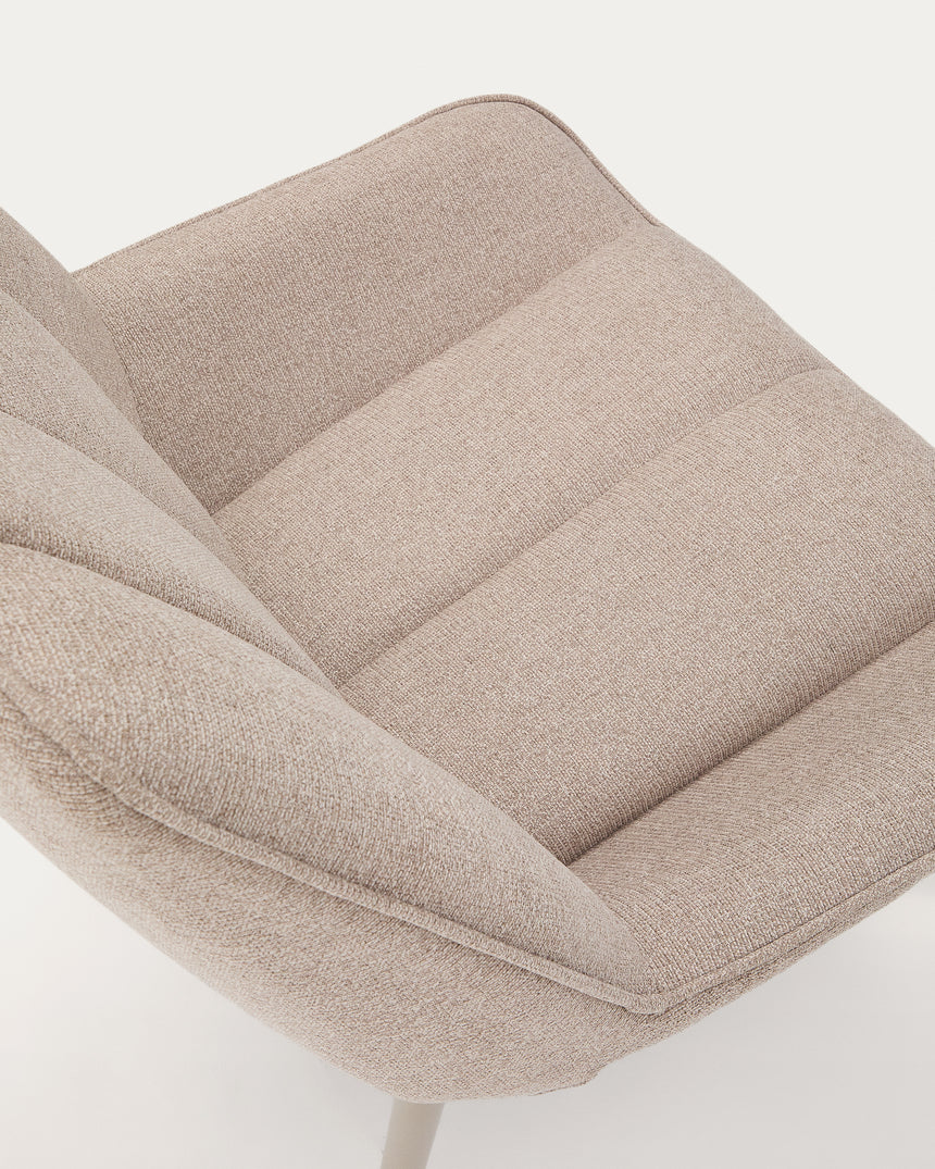 Sessel Marlina aus beigefarbenem Chenille-Stoff und mattgrau lackierten Stahlbeinen. - ZEN ZONE Furniture