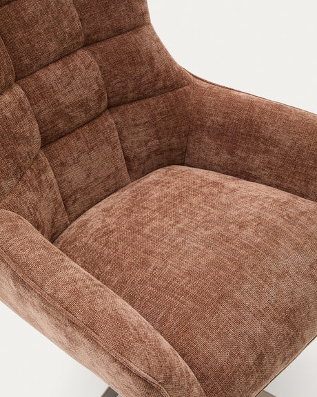 Sessel Teryl aus hellbrauner Chenille und Metall mit grauer Oberfläche FSC 100% - ZEN ZONE Furniture