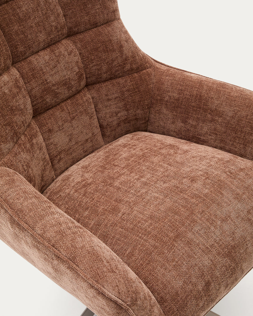 Sessel Teryl aus hellbrauner Chenille und Metall mit grauer Oberfläche FSC 100% - ZEN ZONE Furniture