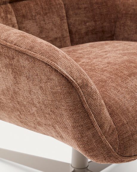 Sessel Teryl aus hellbrauner Chenille und Metall mit grauer Oberfläche FSC 100% - ZEN ZONE Furniture