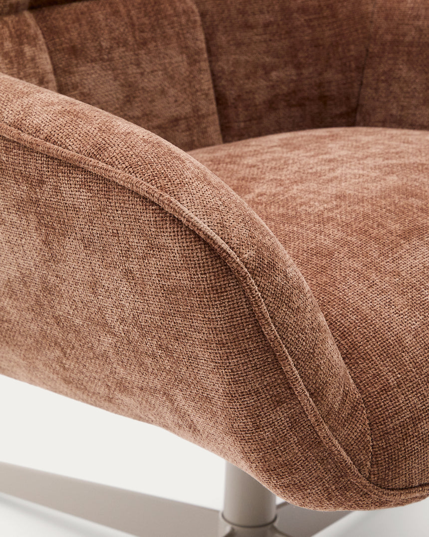 Sessel Teryl aus hellbrauner Chenille und Metall mit grauer Oberfläche FSC 100% - ZEN ZONE Furniture