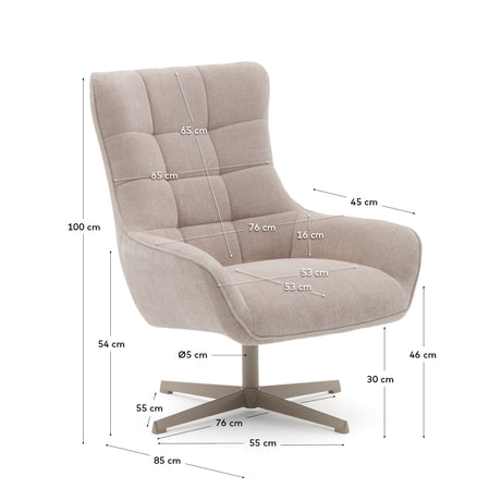 Sessel Teryl aus beigefarbener Chenille und Metall mit grauer Oberfläche FSC 100% - ZEN ZONE Furniture