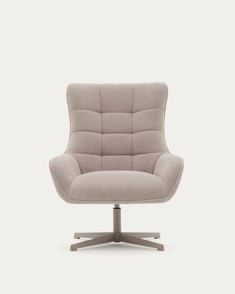 Sessel Teryl aus beigefarbener Chenille und Metall mit grauer Oberfläche FSC 100% - ZEN ZONE Furniture