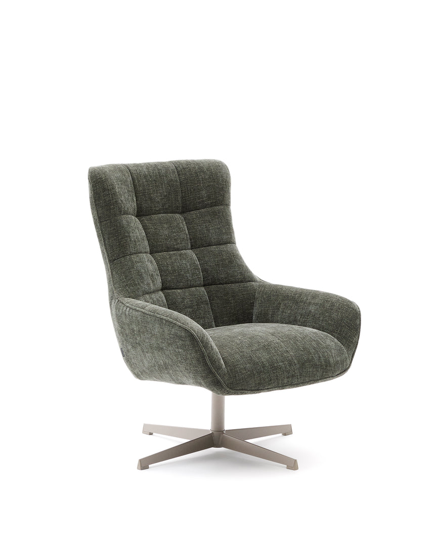 Sessel Teryl aus grüner Chenille und Metall mit grauer Oberfläche FSC 100% - ZEN ZONE Furniture