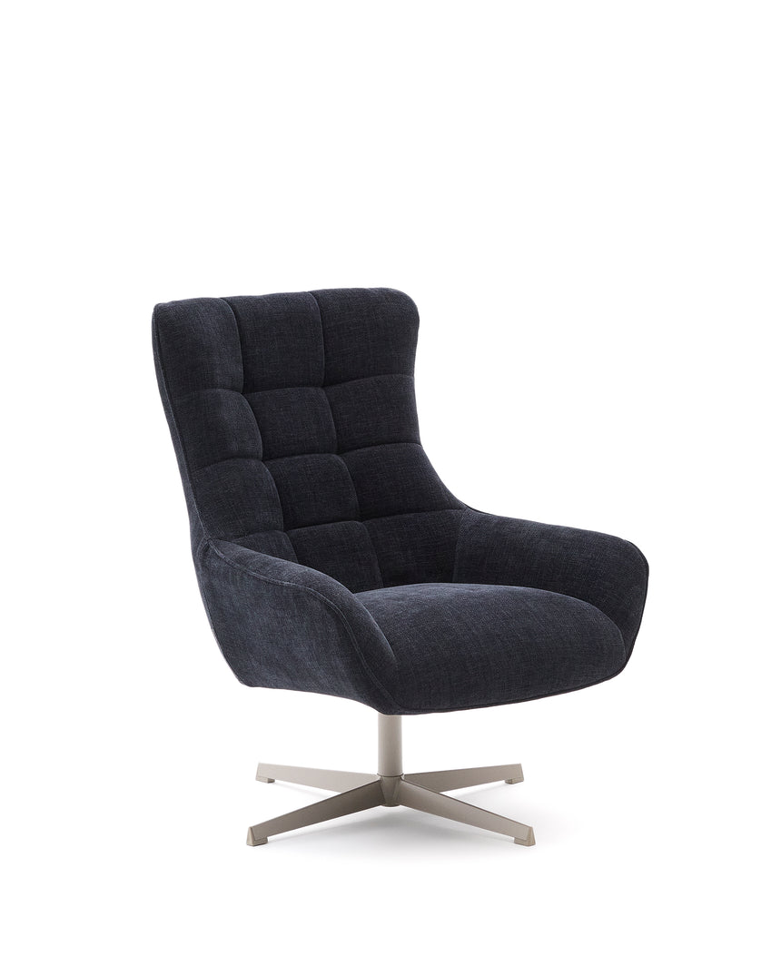 Sessel Teryl aus blauer Chenille und Metall mit grauer Oberfläche FSC 100% - ZEN ZONE Furniture
