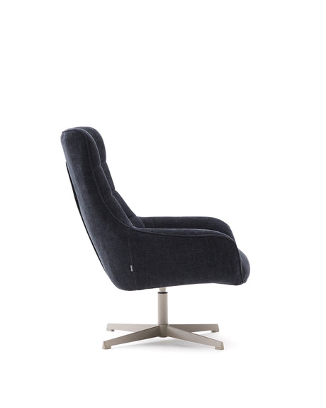 Sessel Teryl aus blauer Chenille und Metall mit grauer Oberfläche FSC 100% - ZEN ZONE Furniture