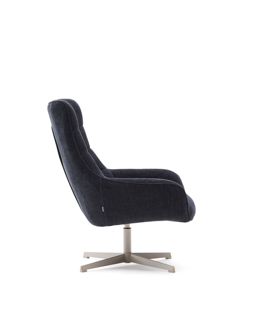 Sessel Teryl aus blauer Chenille und Metall mit grauer Oberfläche FSC 100% - ZEN ZONE Furniture