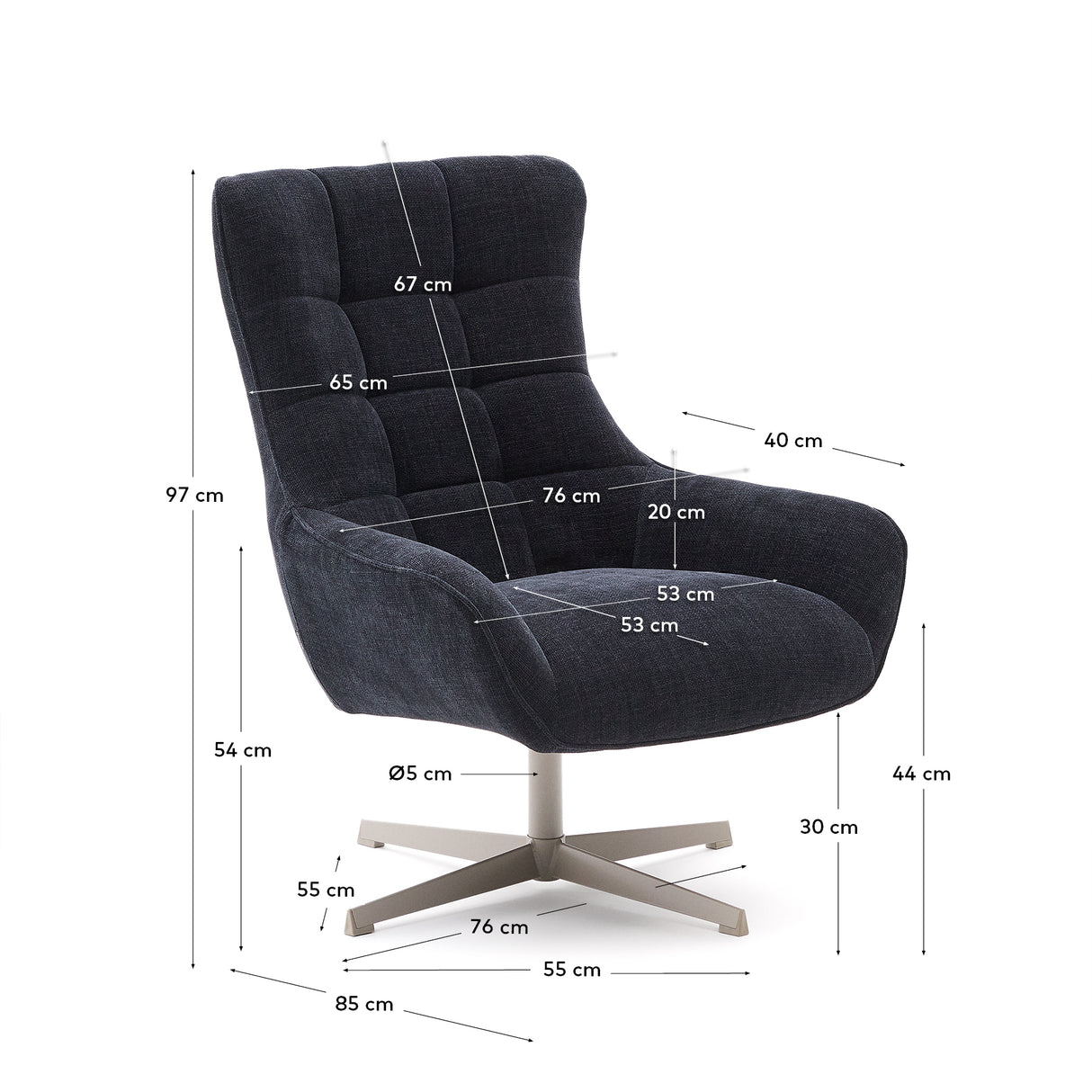 Sessel Teryl aus blauer Chenille und Metall mit grauer Oberfläche FSC 100% - ZEN ZONE Furniture