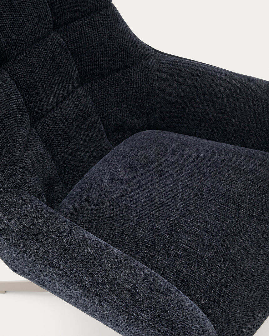 Sessel Teryl aus blauer Chenille und Metall mit grauer Oberfläche FSC 100% - ZEN ZONE Furniture