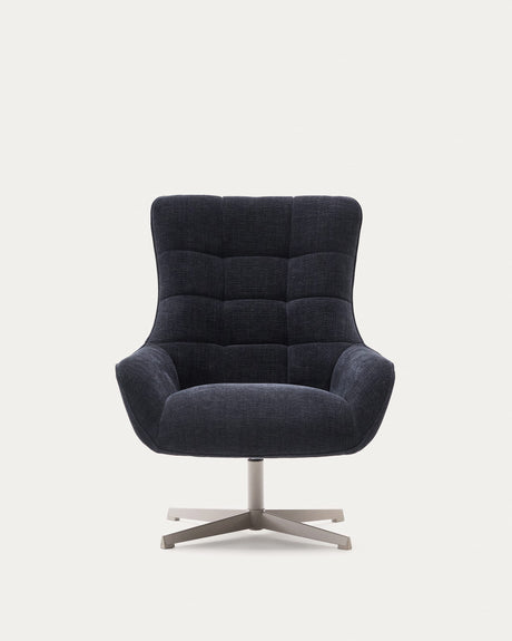 Sessel Teryl aus blauer Chenille und Metall mit grauer Oberfläche FSC 100% - ZEN ZONE Furniture