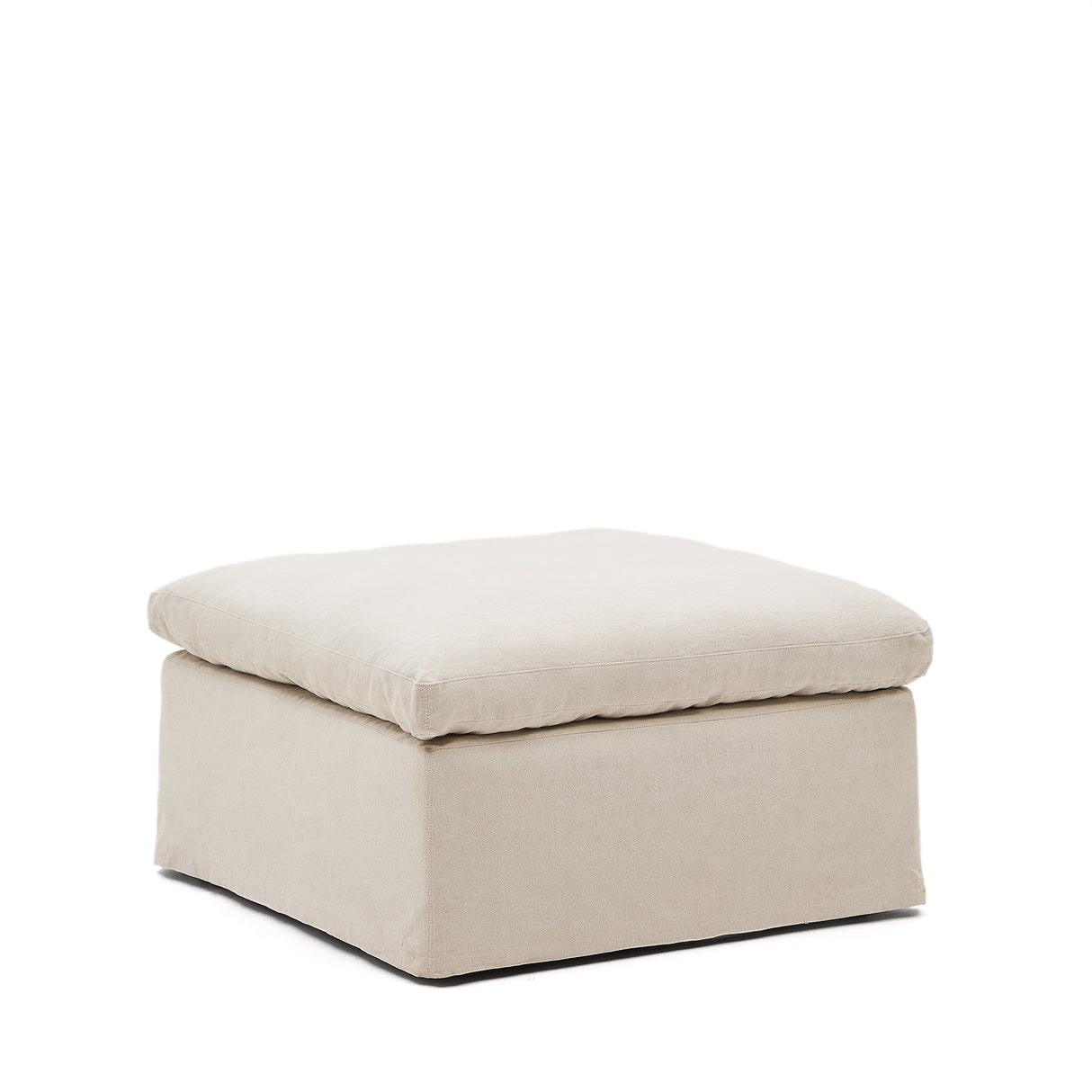 Zenira Fußhocker mit abnehmbarem Bezug und Kissen aus Baumwolle und Leinen beige 90 x 90 cm - ZEN ZONE Furniture