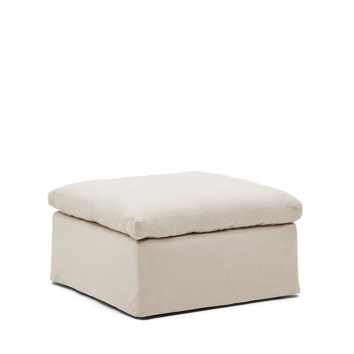 Zenira Fußhocker mit abnehmbarem Bezug und Kissen aus Baumwolle und Leinen beige 90 x 90 cm - ZEN ZONE Furniture
